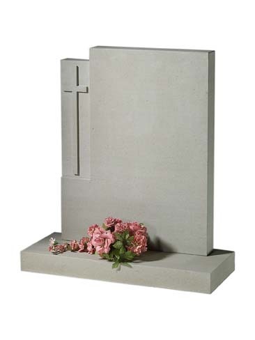 L64 - This larger blasted cross puts a modern twist on an old traditional shape unique in Granite or York sandstone, Lawn Memorial, Headstone