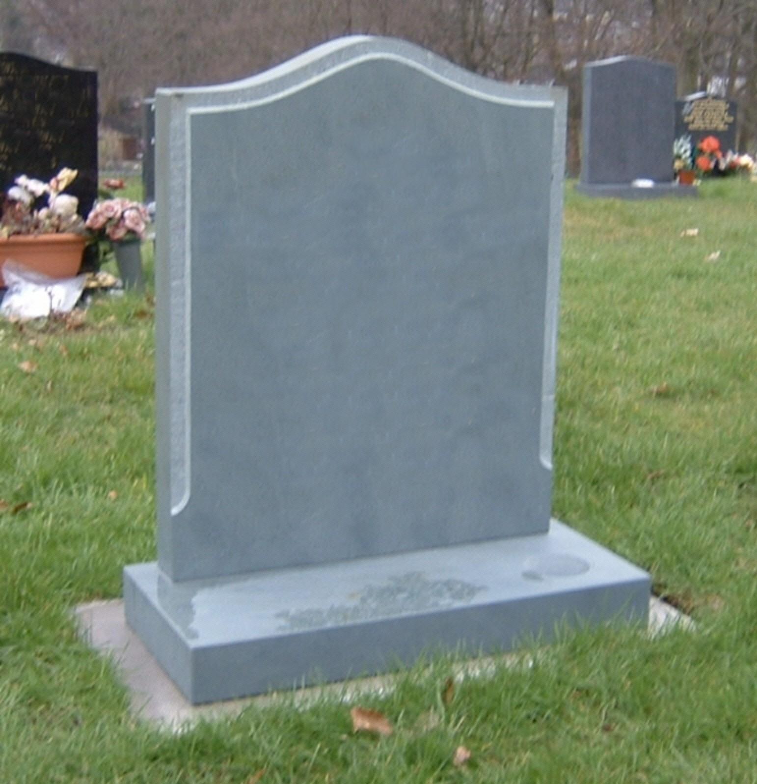 PJ18 - Slate o-gee shaped memorial with a tooled margin to frame any inscription.  Slate Green, Bespoke, Headstones, Lawn Memorials
