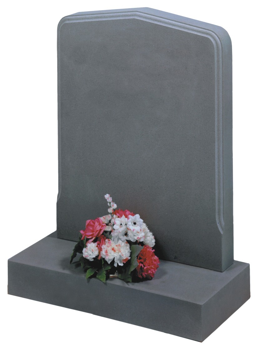 RL306 - This rounded peon with moulded edge shown here in Serena sandstone looks equally special in Dark grey granite Lawn Memorial, Headstone