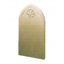 L81 - Gothic top memorial in York sand stone shown with a hand carved design . Lawn Memorial, Headstone