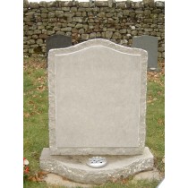 PJ19 - UK sourced Rustic limestone hand made in our workshop the shaped base compliments the curved top to the headstone.  Bespoke Headstones, Lawn Memorials