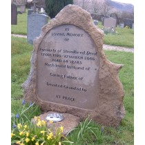 PJ33 - A natural boulder with a sunken lettering panel created in our workshop.  Bespoke Headstones, Lawn Memorials