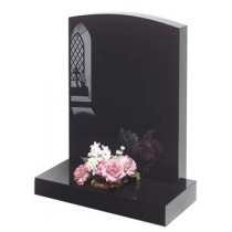 RL163G - Indian black granite showing the timeless Church window. Lawn Memorial, Headstone