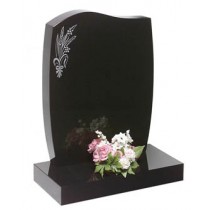 RL165G - This serpentine shape shown in black granite with a design of your choice. Lawn Memorial, Headstone