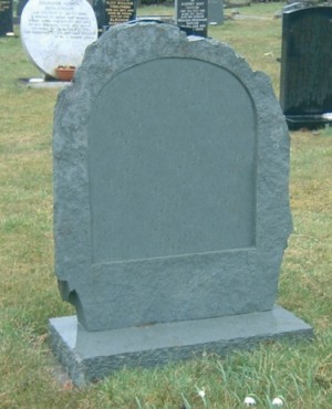 PJ02 - Hand chiselled rustic Lakeland green slate shown here with a sunken lettering panel sized to suit a client’s instruction.  Slate Green, Bespoke, Headstones, Lawn Memorials