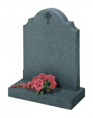 RL303 - A prominent shape with neatly defined chamfers shown here in honed Karen grey granite. Comes with or without the Celtic cross design. Lawn Memorial, Headstone